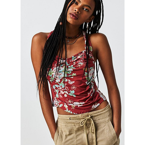 Free People Ginger Snap Floral Tank Top XL Red Brown Cinnamon Combo Sleeveless - Picture 6 of 12